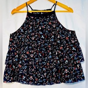 Abercrombie & Fitch Ruffle Floral Blue, White Red Women’s Tank Top Blouse Size L